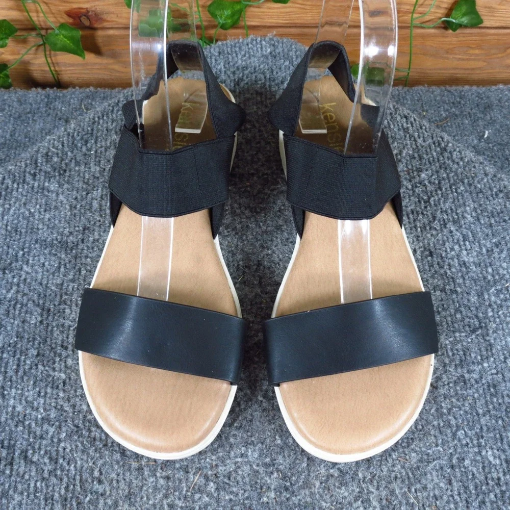 Kensie Everlee Women Wedge Sandals Sz 6.5 Casual‎ Comfort Platform Black Elastic